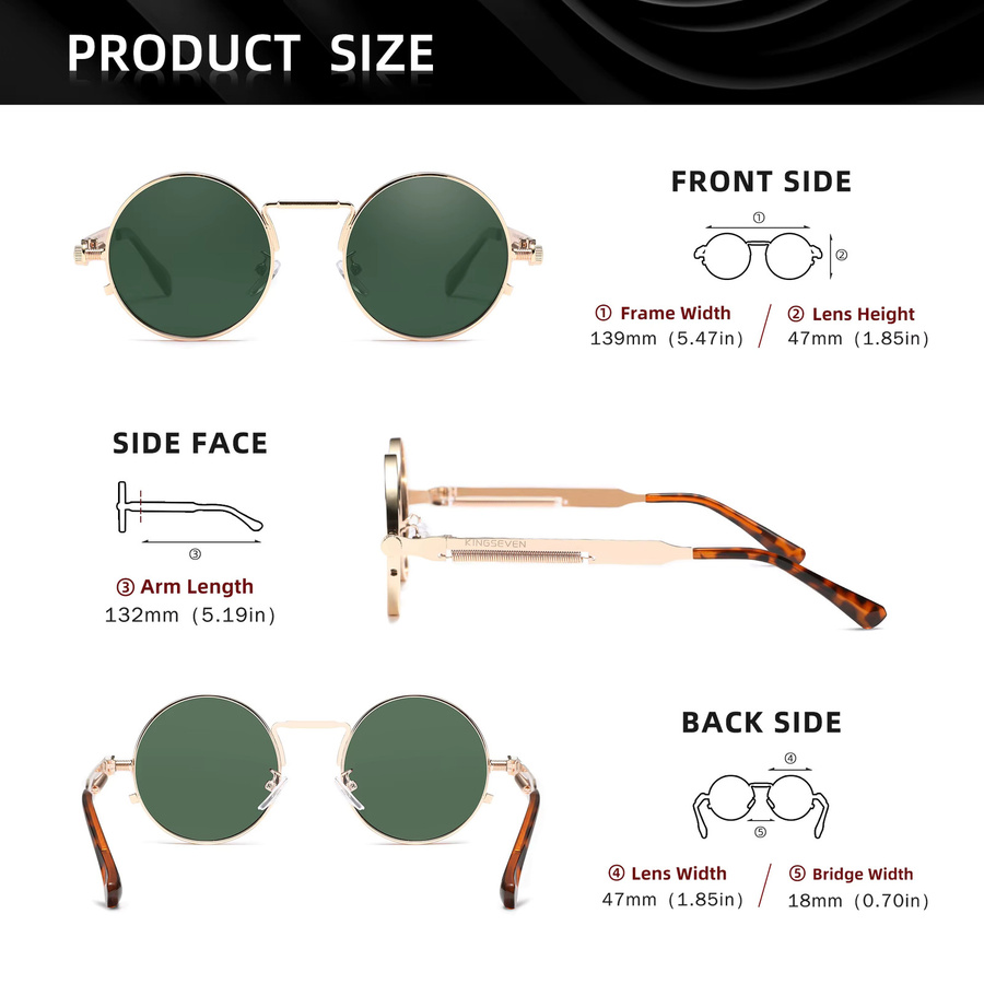 KINGSEVEN Runde Sonnenbrille, Unisex, Vollrand, polarisiert - Bild 2