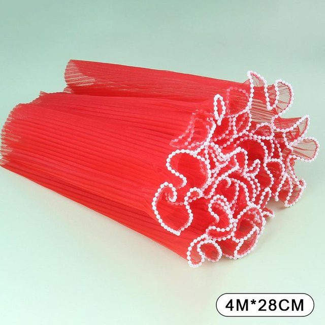 Bking Blumenverpackungspapier mit Perlenwellengarn und Spitzennetz in Rot, Breite: 28 cm, Länge: 400 cm - Bild 1