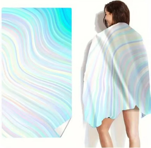 Ka Chen Muxi Strandtuch Blau mit Seestern und Wasserwellen-Design, schnelltrocknend und sandfest - Bild 1