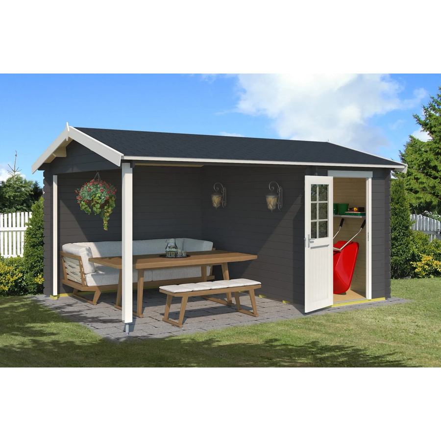 Lasita Maja Gartenhaus Wibo aus Fichtenholz mit Satteldach in Carbongrau, B/H/T: 425 x 245,1 x 300 cm - Bild 2