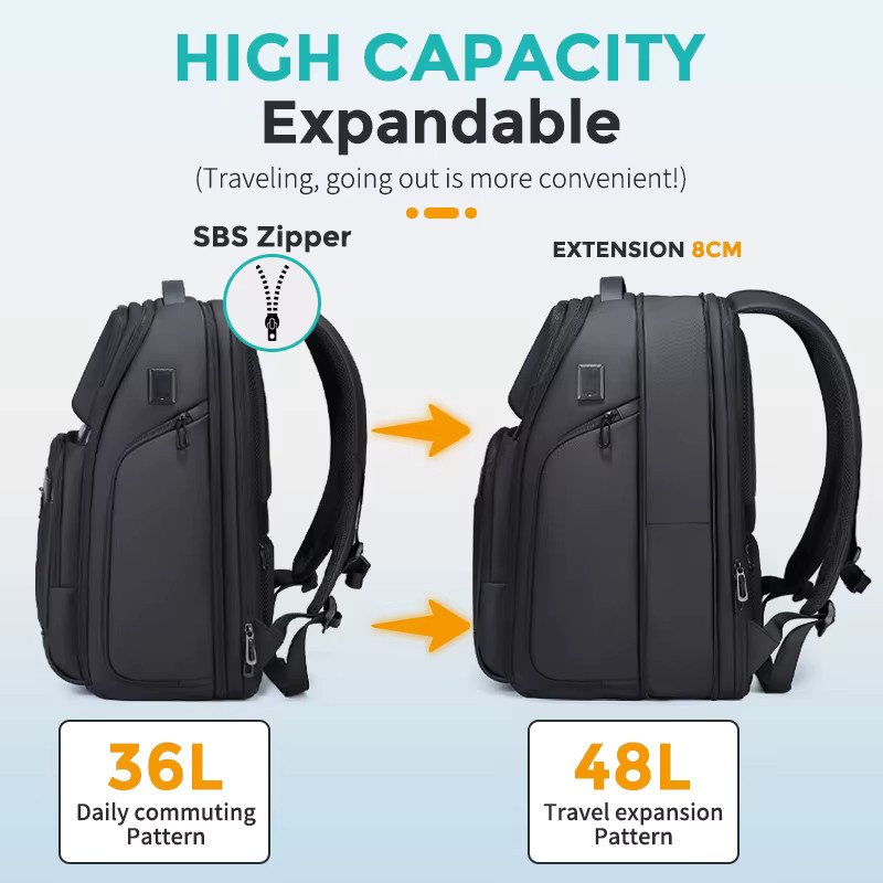 Fenruien Business Rucksack für Herren, 36L Wasserdichter Laptop Rucksack mit USB-C Anschluss, Schwarz, Passend für 17,3 Zoll Laptop - Bild 5