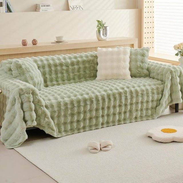 Rutschfeste Sofamatte aus Kaninchenplüsch in Grün, universeller Couch-Schonbezug für dein modernes Wohnzimmer, B/T: 180 x 180 cm - Bild 1