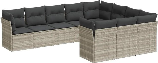 vidaXL 10-tlg. Garten-Sofagarnitur in L-Form aus Poly-Rattan und Metall, Hellgrau - Bild 1