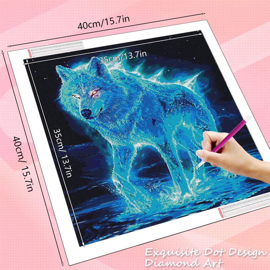 HUACAN 5D Diamant-Mosaik-Malerei Runde Wanddekoration mit Tier-Motiven Katze Tiger Wolf in Blau - Bild 2