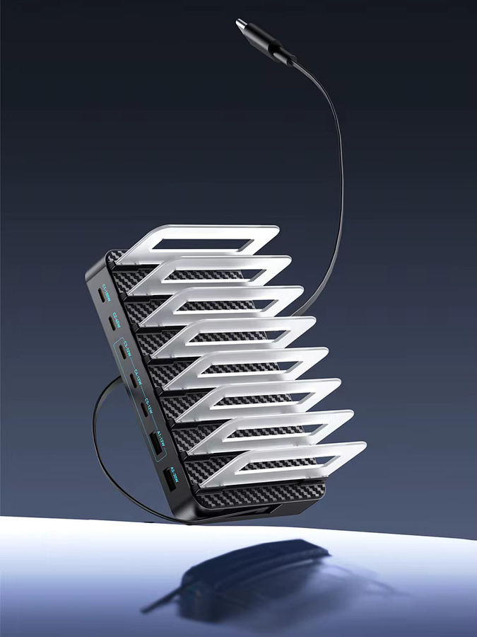 288W GaN 8-in-1 USB-C Multi-Port Desktop-Schnellladegerät mit PD3.0 in Schwarz für MacBook, iPad, iPhone und Samsung Android Geräte - Bild 5