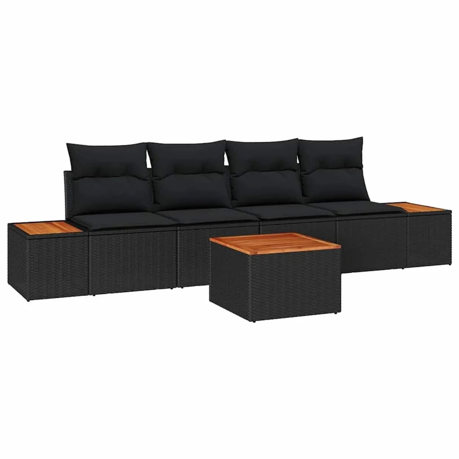 vidaXL Garten-Sofa-Set aus Polyrattan in Schwarz mit 5-teiliger Polsterung und Couchtisch für Terrasse und Garten - Bild 2