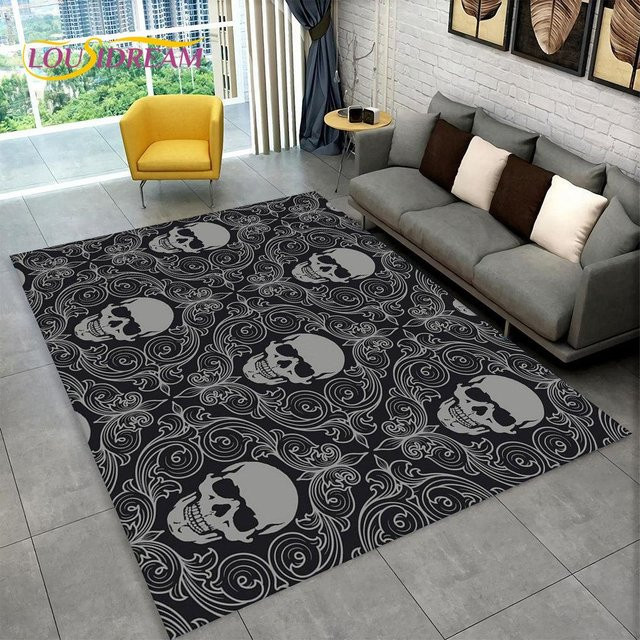 Karpetti Teppich mit Horror-Totenkopf und Gothic-Design, Schwarz, B/B: 80 x 120 cm, rutschfest - Bild 1