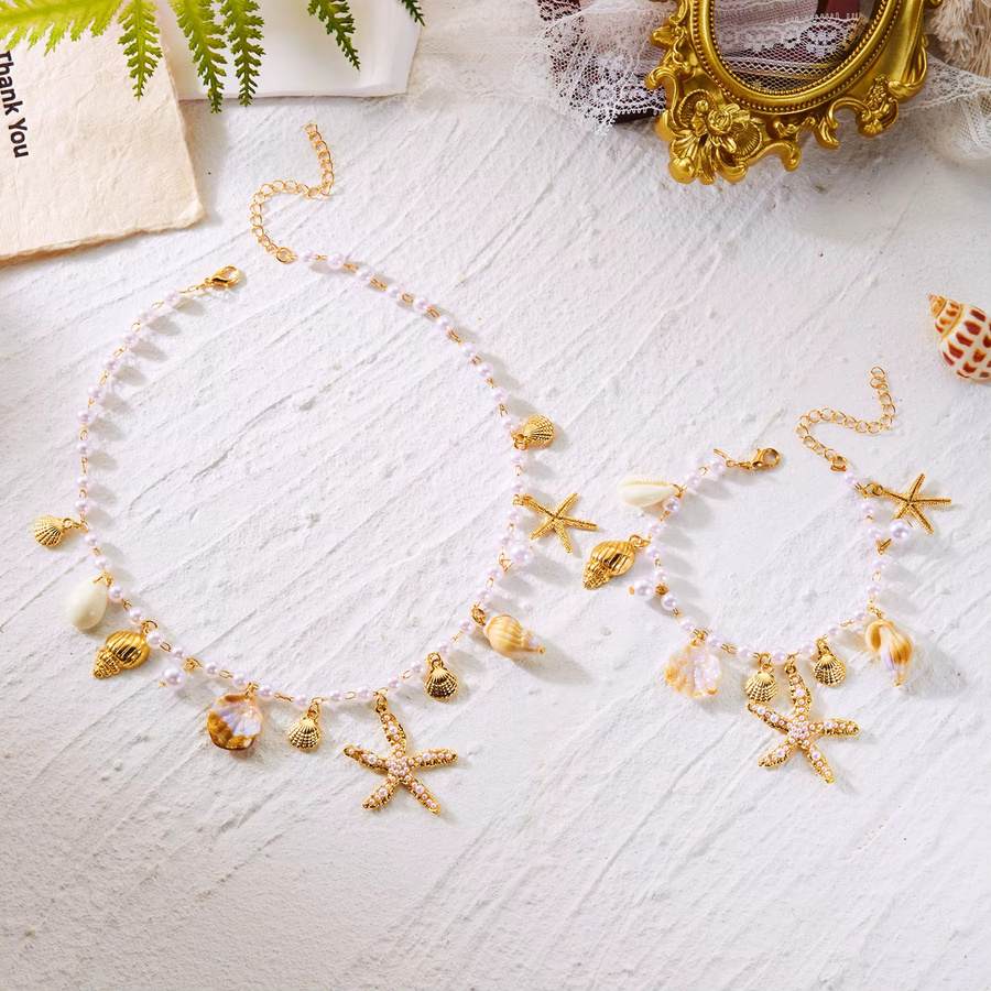 Rinhoo Schmuck-Set Halskette und Armband, Perle, Gold, Damen - Bild 4