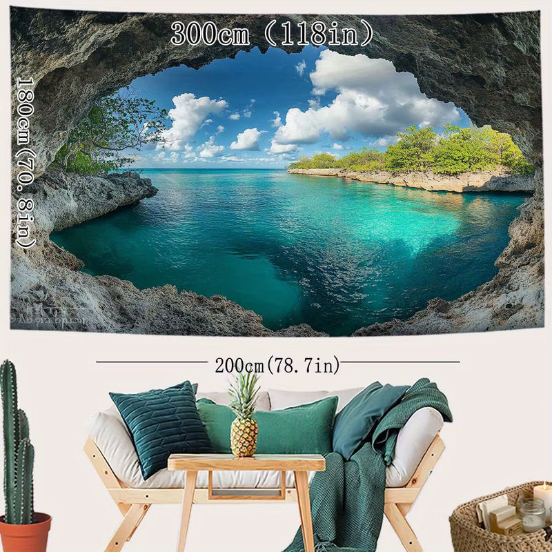 VIKAMA Wandteppich mit maritimem Strandmotiv in Blau, rechteckige Textil-Wandkunst für dein Wohnzimmer oder Schlafzimmer - Bild 3