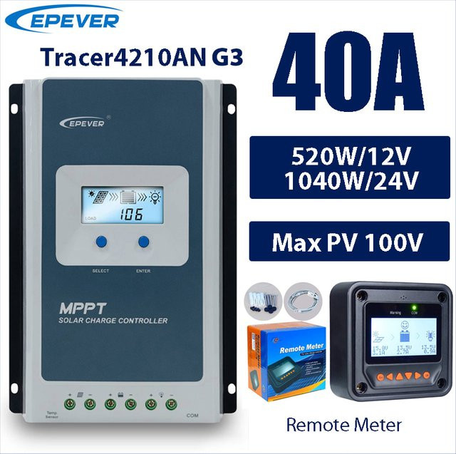 EPEVER 40A MPPT Solar Laderegler für 12V/24V Batterien mit LCD Daten-Remote-Monitor und max. 100V Solarpanel-Spannung - Bild 1