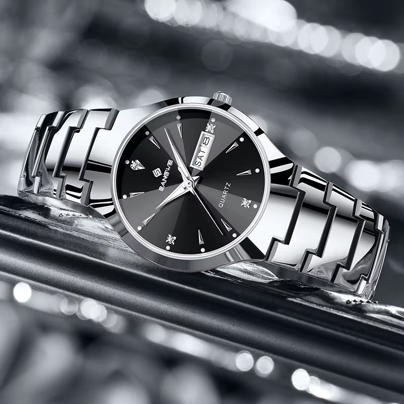 BANGWEI Armbanduhr Quarz, Chronograph, Edelstahl, Schwarz, Silber, Damen - Bild 2
