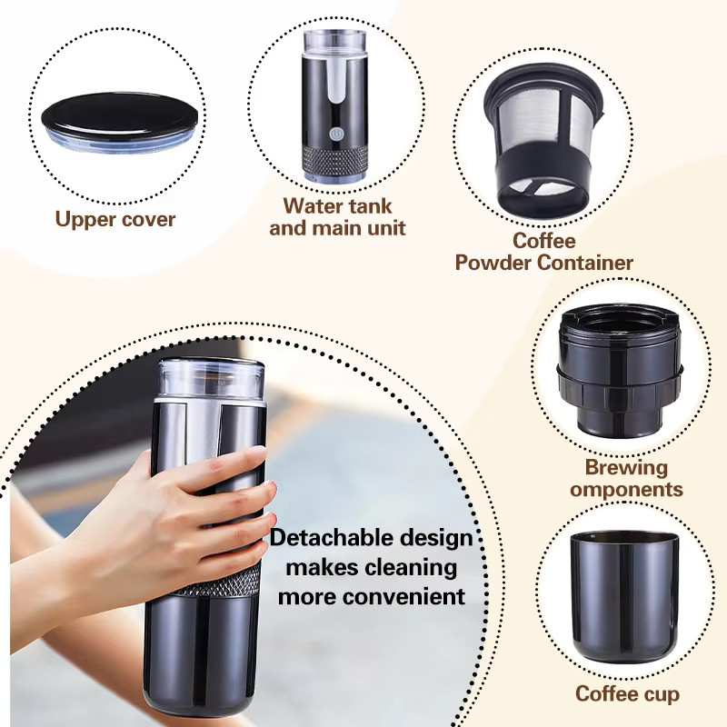 Tinsol Tragbarer Elektrischer Kapsel-Kaffeeautomat in Schwarz für K-Cups und gemahlenen Kaffee - Bild 5