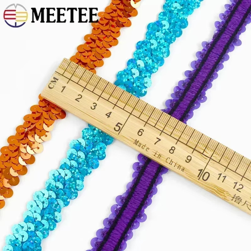 Meetee Pailletten-Spitzenbesatz in Blau und Multicolour, 2 cm Breite, Stretch-Band für Tanzkleider, Hochzeit und DIY-Nähen - Bild 2