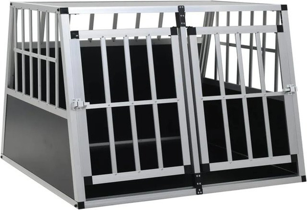 vidaXL Hundetransportbox mit Doppeltür in Silber, B/T/H: 94 x 88 x 69 cm