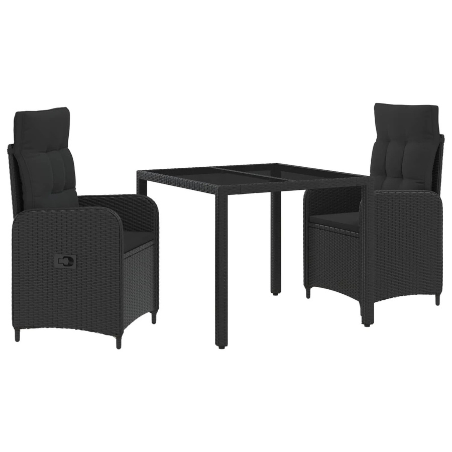 vidaXL Outdoortisch-Set aus Poly-Rattan in Schwarz mit 3 Teilen, B/T/H: 90 x 90 x 75 cm - Bild 2
