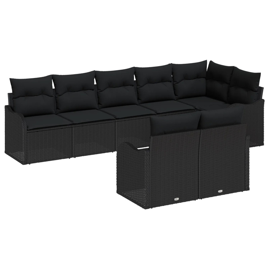 vidaXL Garten-Sofa-Set aus Poly-Rattan in Schwarz, 8-teiliges L-Shape Lounge-Set mit UV-beständigen und wetterfesten Kissen - Bild 2