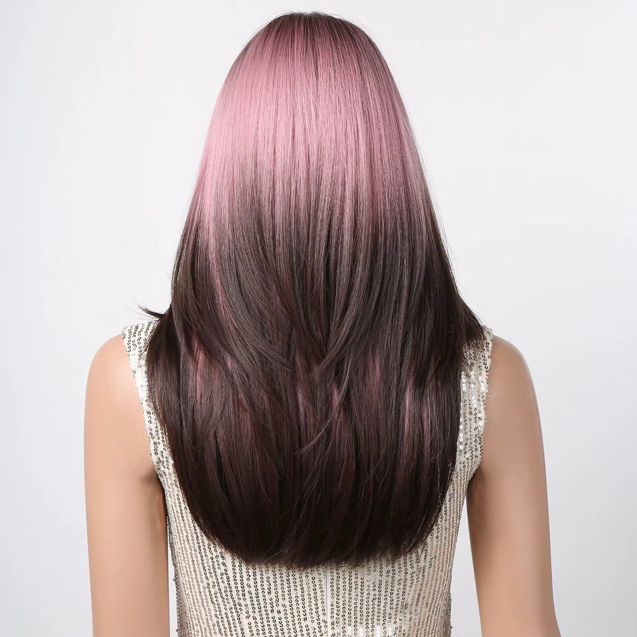 EASIHAIR Perücke, synthetisch, Ombre rosa braun, lang, gerade, mit Pony, Damen - Bild 2