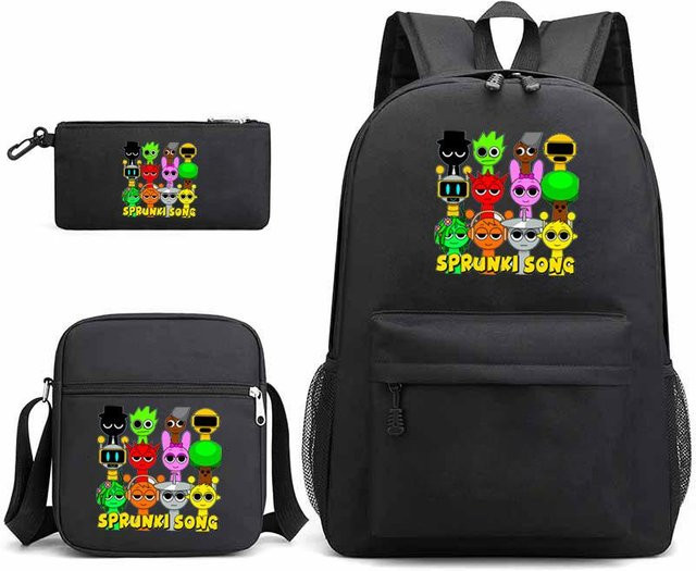 3-teiliges Schulrucksack-Set aus Oxford-Stoff in Schwarz mit Schultasche und Federmäppchen - Bild 1