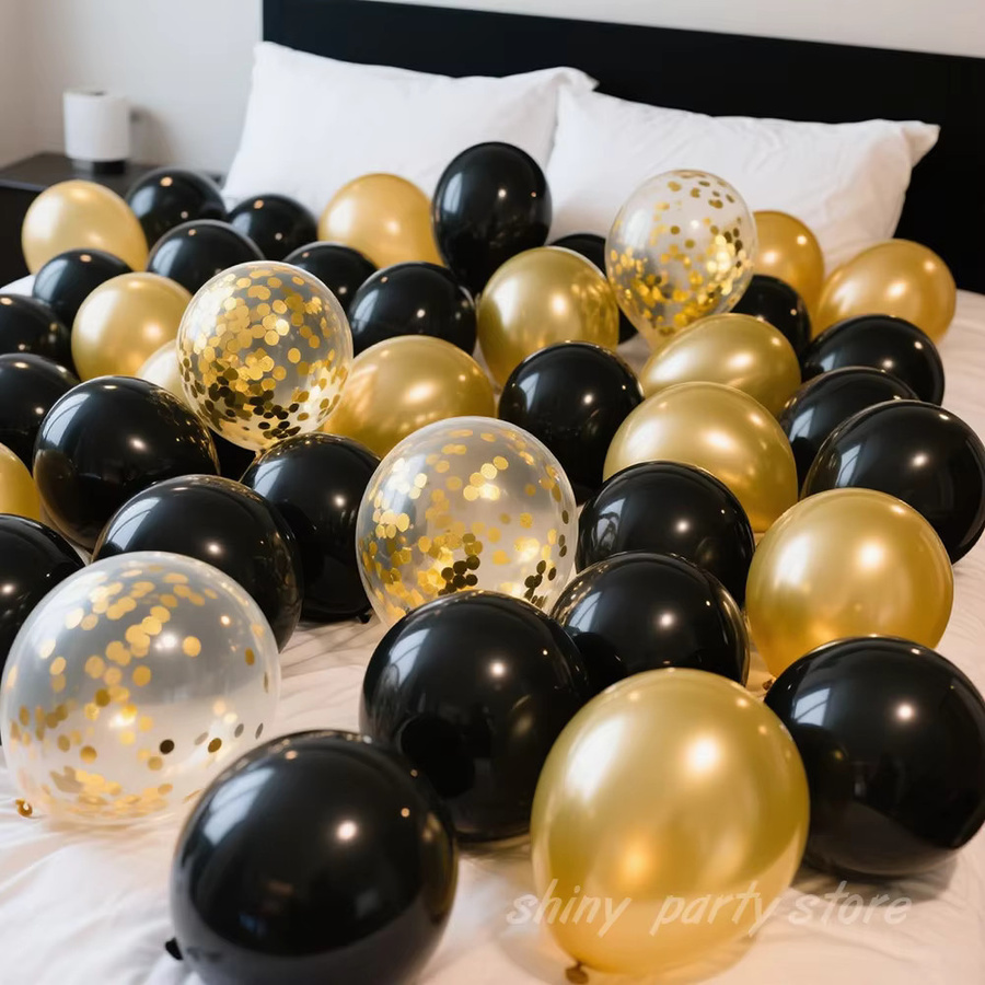 Glitzer-Ballon-Set in Schwarz und Gold für Hochzeiten, Geburtstage und Junggesellinnenabschiede, 30,48 cm Durchmesser - Bild 3