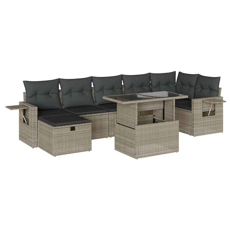 vidaXL 8-teilige Garten-Sofagarnitur aus Polyrattan in Grau mit Kissen und Couchtisch - Bild 2