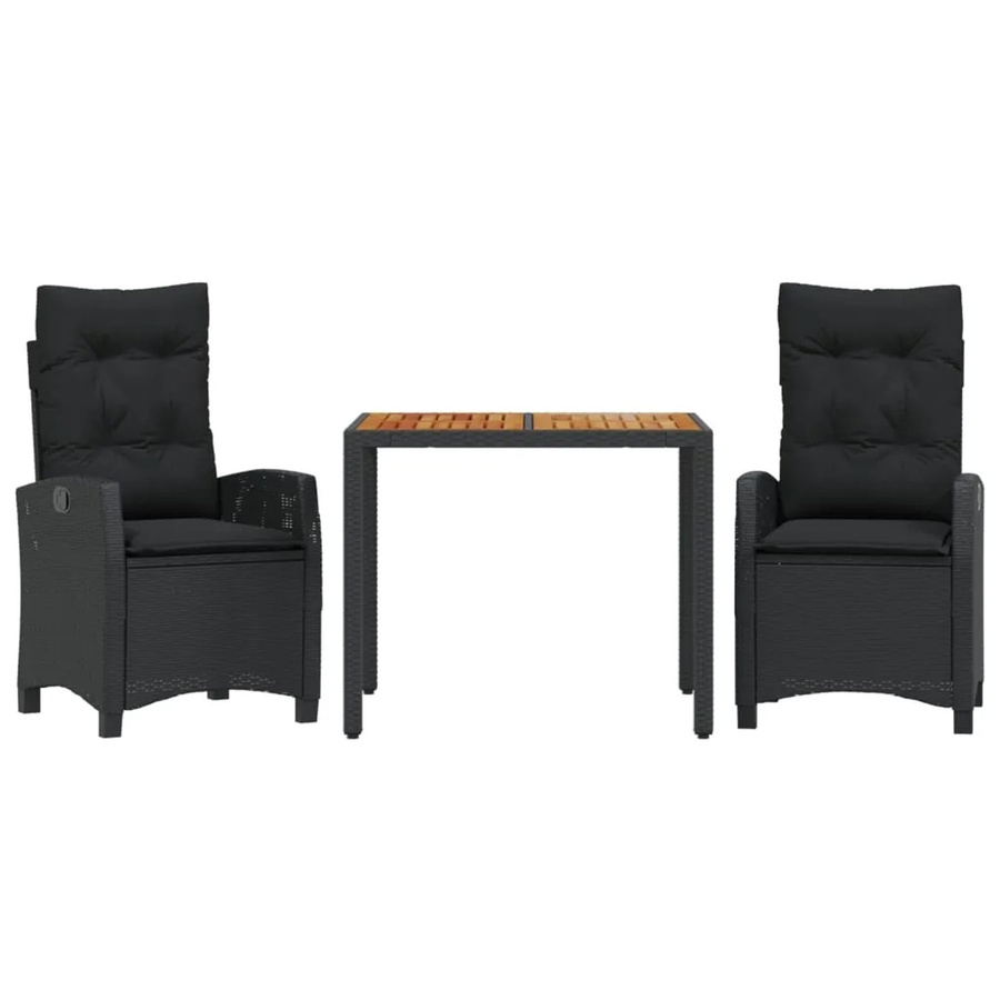 vidaXL 3-teilige Garten-Essgruppe aus Poly-Rattan und Akazienholz in Schwarz mit Kissen - Bild 2