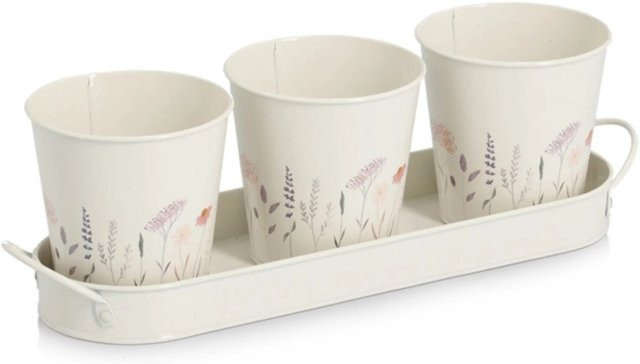 Zeller Kräutertopf-Set Flowers aus Metall, 4-teilig, Weiß - Bild 1
