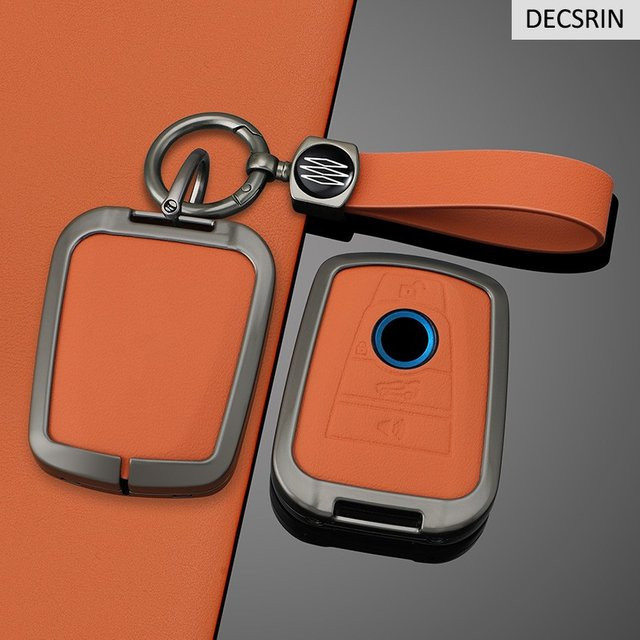 DECSRIN Schutzhülle für BMW I3 I8 Smart Remote Key Case aus Zinklegierung und Leder in Orange - Bild 1
