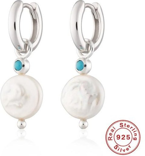 Ohrringe Creolen, 925 Sterling Silber, Perlen, Damen - Bild 1
