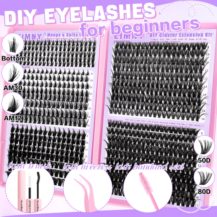 EIMNY Manga & Spiky Lash Kit DIY Cluster Wimpernverlängerung, Black, Unisex - Bild 4
