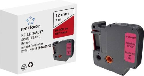 Renkforce Beschriftungsband kompatibel mit DYMO D1, 12mm, Farbe: Rot, Schriftfarbe: Schwarz, 7m - Bild 1