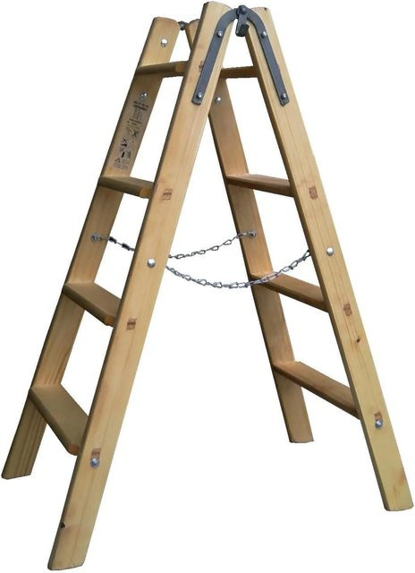 PROREGAL Stufenstehleiter aus Holz in Braun mit 5 Stufen und Eimerhaken, Höhe: 1,4 m - Bild 1