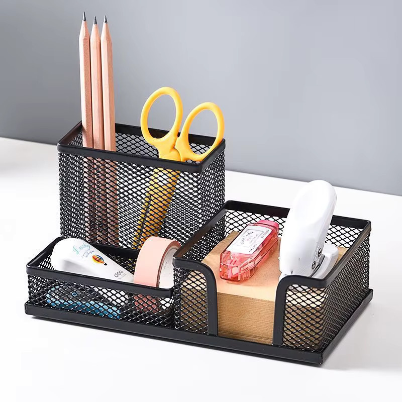 GJCUTE Schreibtisch-Organizer aus Metall in Schwarz mit 3 Fächern und Mesh-Design - Bild 3