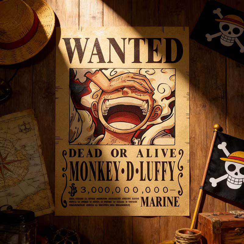 Bandai One Piece Wanted-Poster-Set mit Luffy, Zoro und Shanks als Vintage Wanddekoration aus Papier - Bild 2