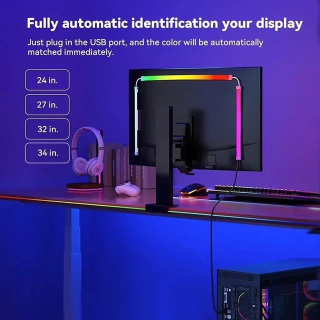 LINYILIGHT RGB LED Ambilight Strip als Monitor-Hintergrundbeleuchtung für PC und TV, Multicolour Neon Flex USB Umgebungsbeleuchtung für dein Spielzimmer, Schwarz - Bild 1