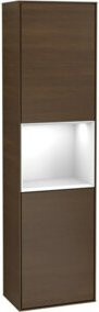 V&B Finion Hochschrank mit LED-Beleuchtung und Glastüren, Farbe Weiß/Walnuss, B: 41,8 cm, H: 151,6 cm - Bild 1