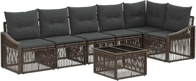 vidaXL Gartensofa-Set aus Poly-Rattan in Grau mit 7 Teilen, bestehend aus L-Shape Sofa, Eckelementen, Ottoman und Couchtisch inklusive Polsterkissen - Bild 1