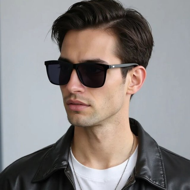 FUQIAN Sonnenbrille Square, Metall, Vollrand, Schwarz, Männer - Bild 1