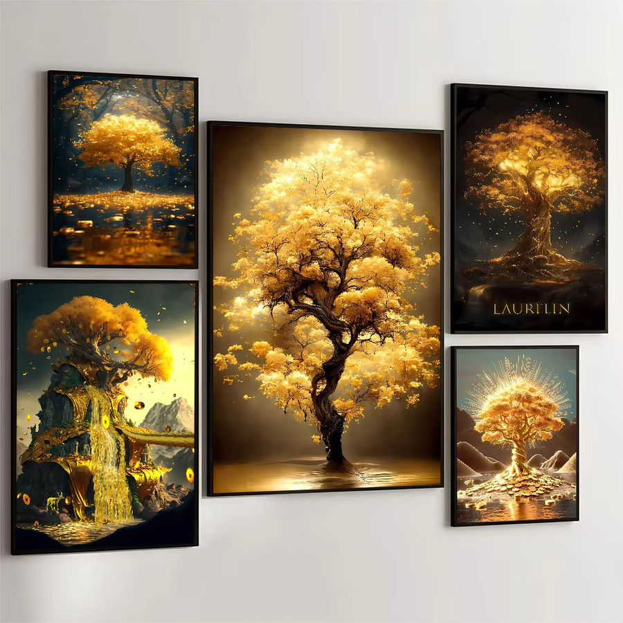 Kayou Wanddekoration Goldenes Geldbaum-Poster, selbstklebender wasserfester Papieraufkleber, Farbe: Gold, B/H: 15,0 x 10,0 cm - Bild 2