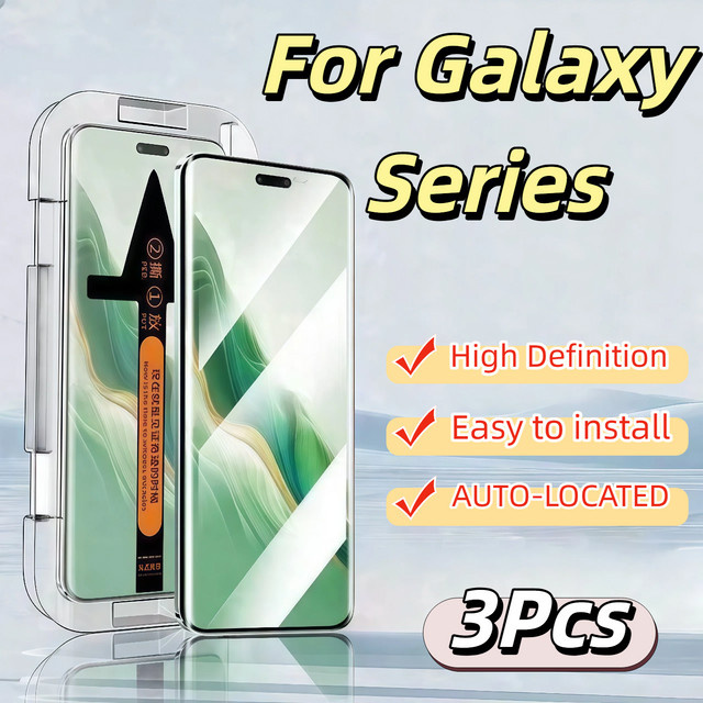 3er-Set gehärtetes Glas Display Schutzfolie mit Randkleber für Samsung Galaxy S25 S24 S23 S22 S21 S21 Plus in Transparent - Bild 1