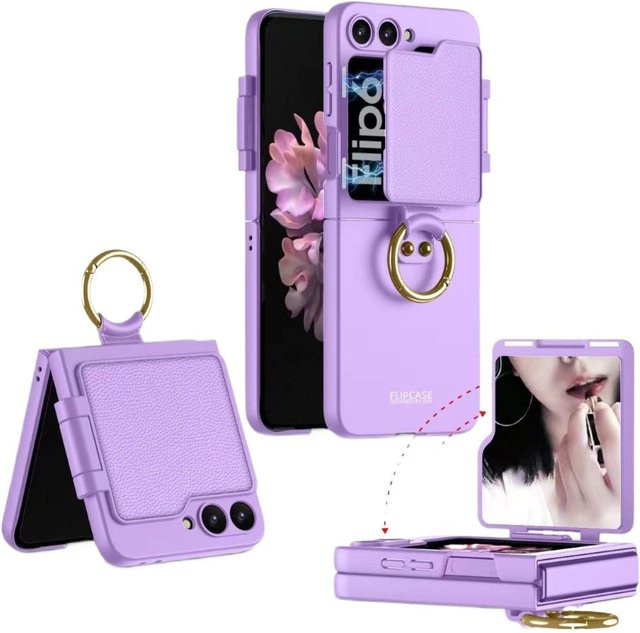 Stoßfeste Ringhalter-Telefonhülle mit Spiegel für Samsung Galaxy Z Flip 6 5G in Purple - Bild 1