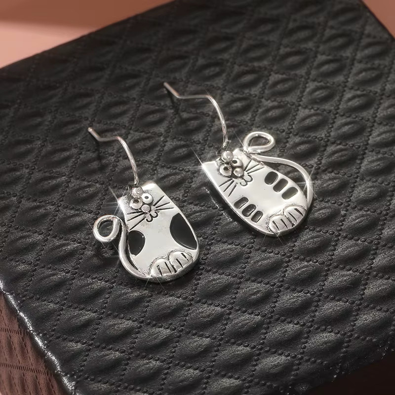 Ohrringe Vintage, Silber, Katze, Damen - Bild 4