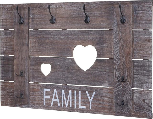 Wandgarderobe MCW C89 Family aus Paulowniaholz mit 8 Haken im Shabby-Look Vintage, Farbe: Braun, B: 60 cm, H: 90 cm - Bild 2