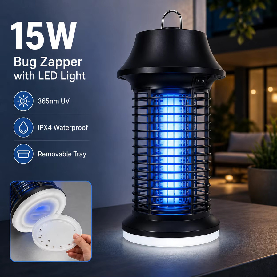 Elektrischer Insektenvernichter mit 15W LED-Licht und 365nm UV-Strahlung, IPX4 wasserdicht, Schwarz, B: 33,0 cm, H: 17,0 cm - Bild 2