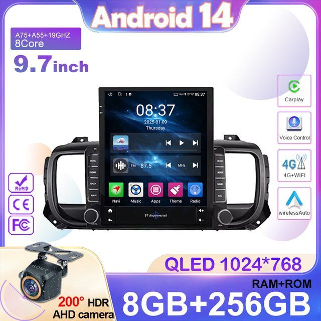AutoNevee Android 14 Autoradio mit 9,7 Zoll vertikalem Bildschirm für Citroen Jumpy 3 und Peugeot Expert 3 (2016–2021), Multimedia-Navigationssystem in Schwarz - Bild 1