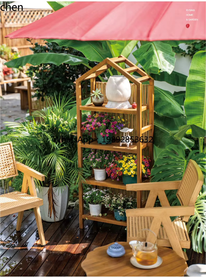 WW Garden Blumenständer aus Teak Massivholz in Schiefergrau und Braun für Garten und Balkon - Bild 4