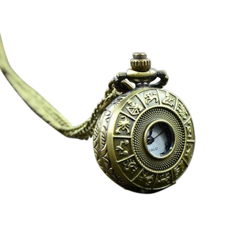Amusedly Retro Vintage Steampunk Quarz Halskette mit Anhänger in Gold, runde Uhr mit Blumen, Eiffelturm und chinesischen Zodiac Mustern für Damen und Herren - Bild 3
