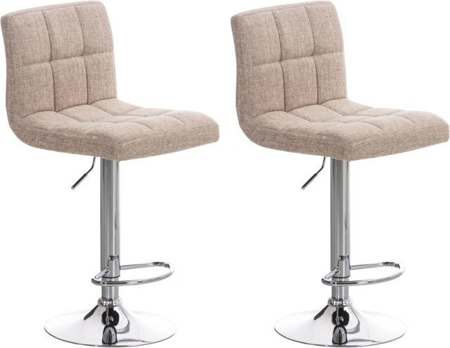 2er Set DELUKE Barhocker REZAR in Creme mit Silber, höhenverstellbare Barstühle aus Stoff und Metall mit Lehne und 360 Grad Drehbarkeit, B/T/H: 46 x 47 x 94 cm - Bild 1