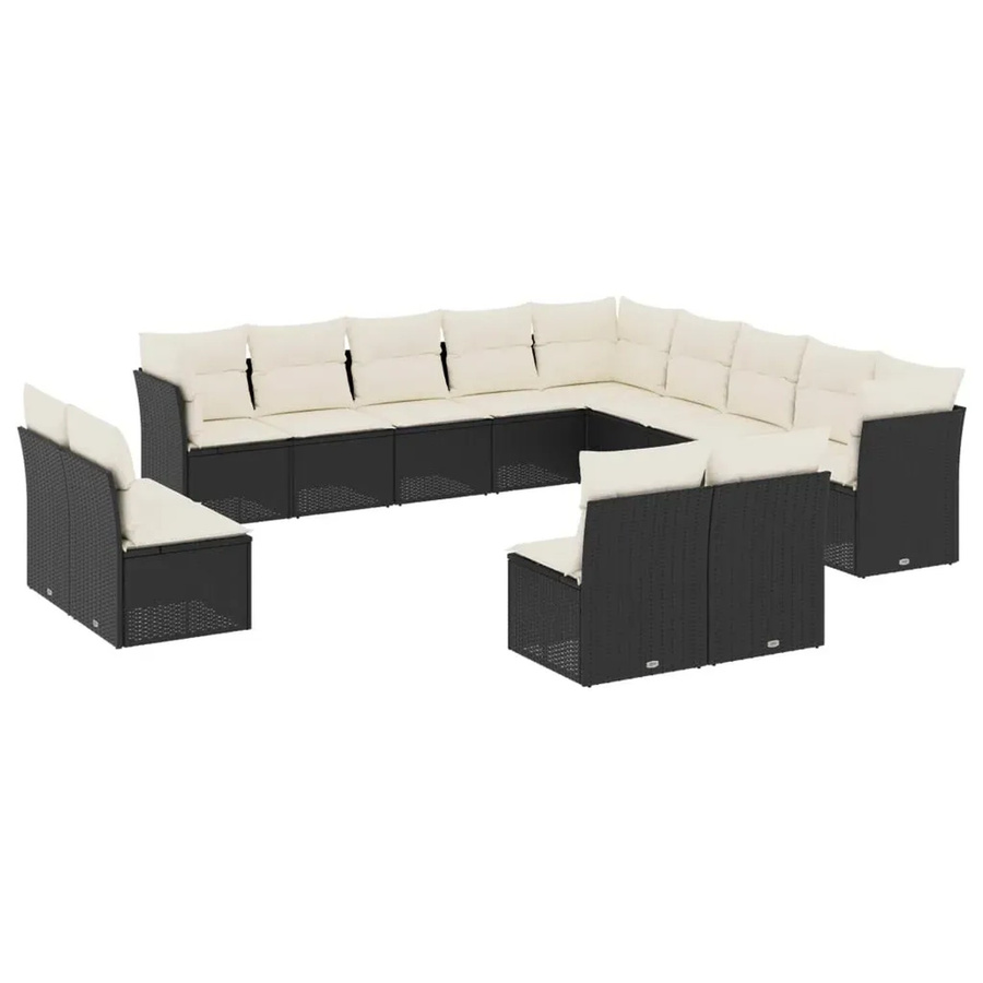 vidaXL 13-tlg. Garten-Sofagarnitur in U-Form aus Polyrattan mit Kissen in Schwarz-Creme - Bild 2