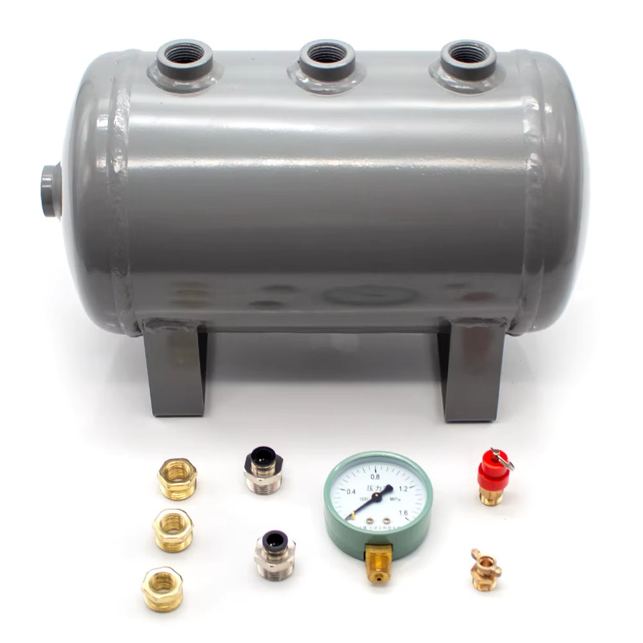 Horizontaler Luftspeichertank aus Carbonstahl für Luftkompressoren und Luftpumpen mit Manometer, Grau, Volumen: 5 l, B/T/H: 30,0 x 19,0 x 19,0 cm - Bild 2