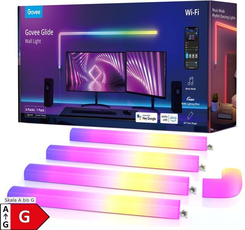 Govee Glide Wall Light (4+1) RGBIC LED Wandleuchte, Multicolour, mit WLAN und Bluetooth für Gaming Zimmer, Schlafzimmer und Wohnzimmer - Bild 2